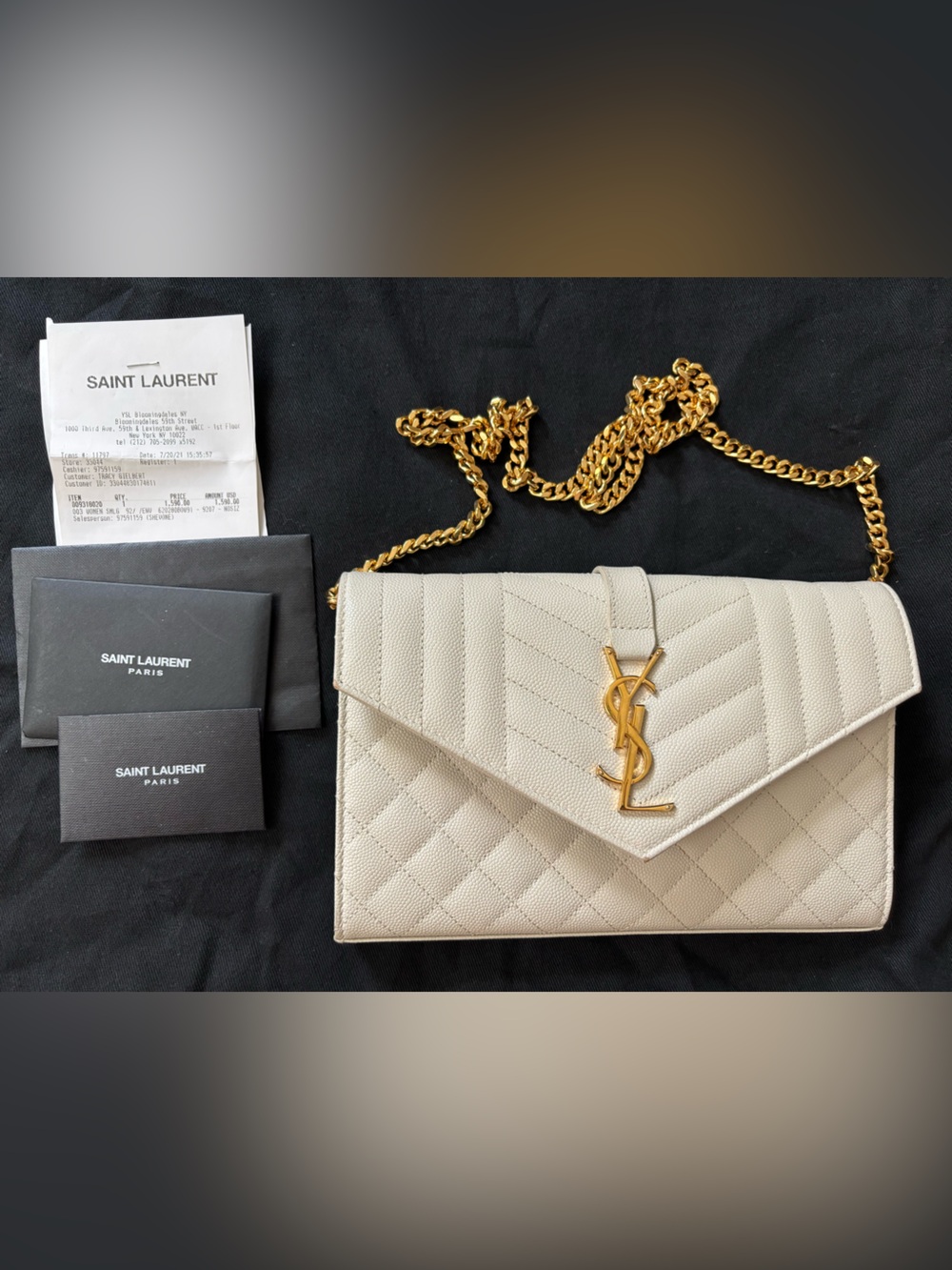 Saint Laurent Cream Quilted Leather Envelope Chain Crossbody Clutch/WOC